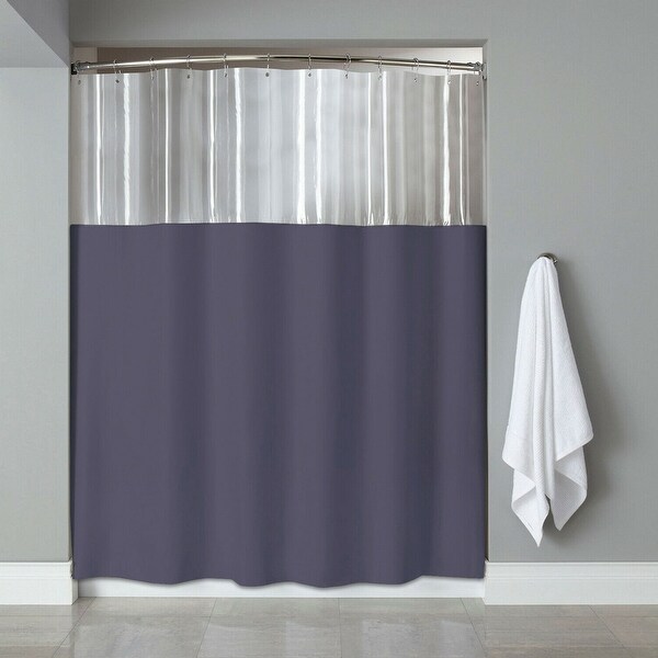 Polyester Shower Curtain Clear Window 84" x 72" Slate Blue Overstock